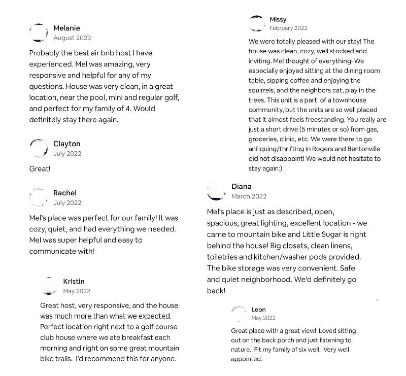 Some reviews from past guests! These were a mix of short-term stays, as well as guests who stayed for 3-6 months.