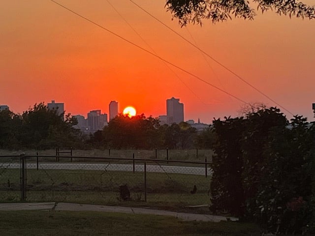 Sunset over downtown. Enjoy this view each evening from the balcony.