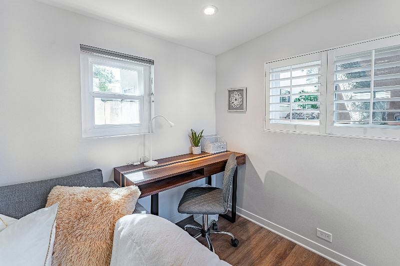 A dedicated workspace with a powerstrip is provided for those times when you need it.