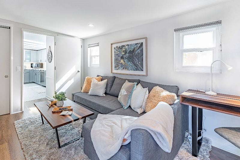 Extra blankets and bedding are located in the closet and in a storage compartment within the couch.
