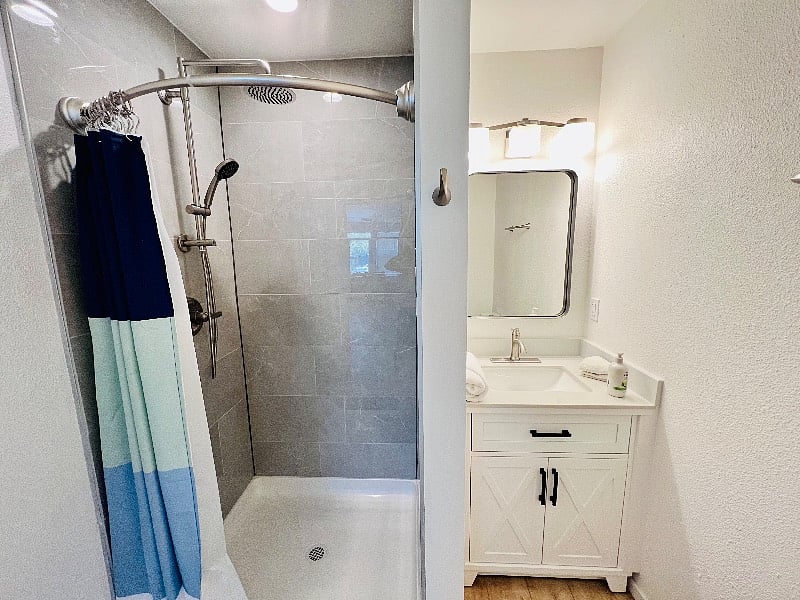 Custom bathroom with full floor to ceiling tile shower