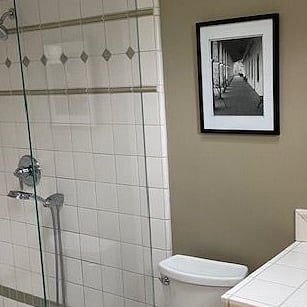 Curbless walk in shower.