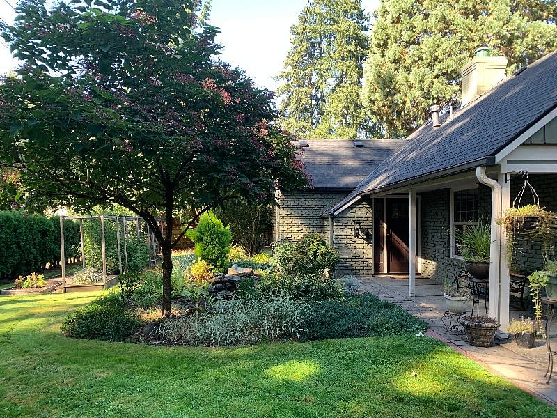 Front yard water feature and garden