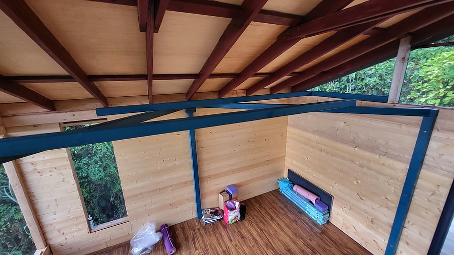 Inside of the dedicated oceanview yoga studio