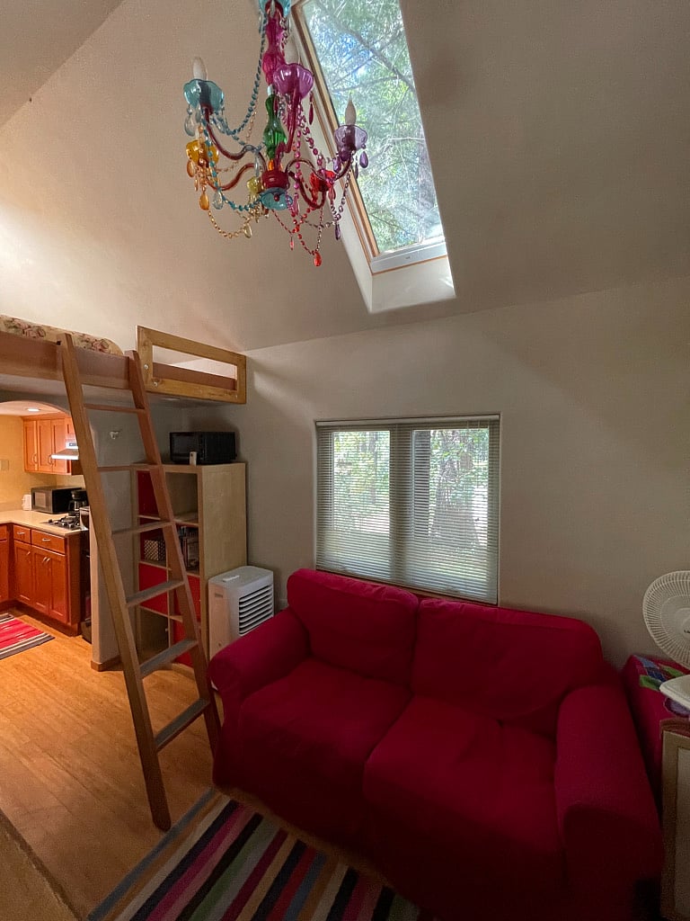 Six-step ladder to loft.