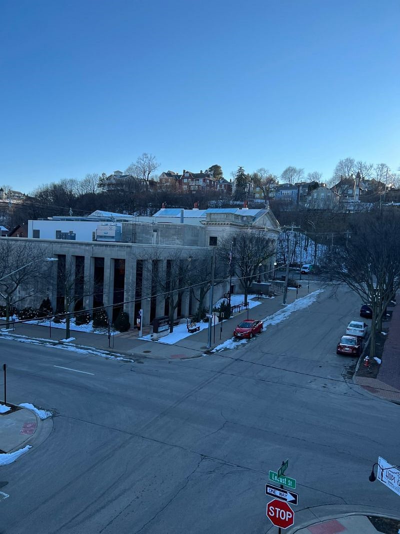 View of the city library and bluffs from the front windows