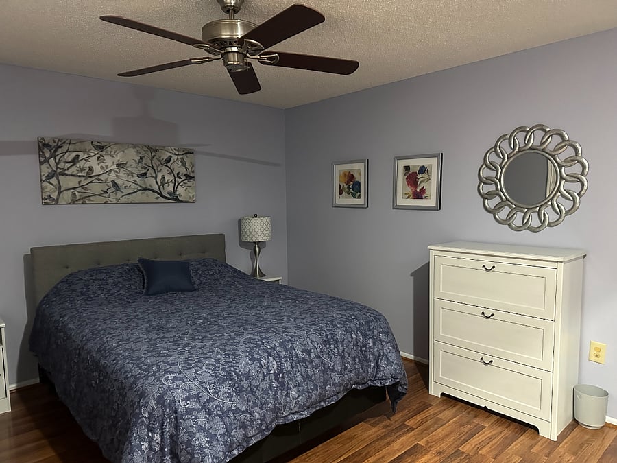 The second bedroom is large and comfortable with plenty of storage.