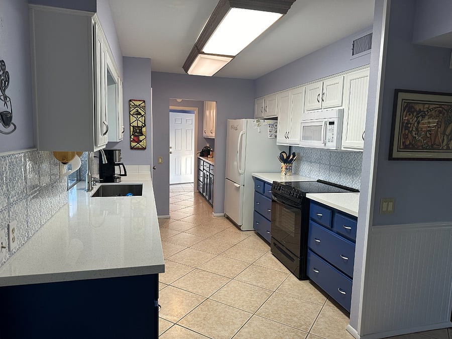 Kitchen has diswasher, large pantry, small appliances, and all necessary utencils. Fully stocked!