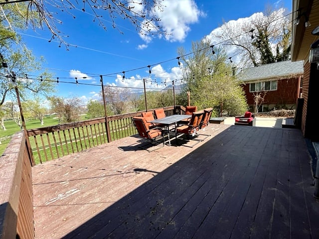Large deck overlooking golf course
