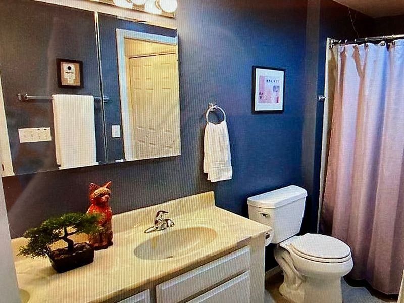 Main level bathroom, with entry from hall and from bedroom