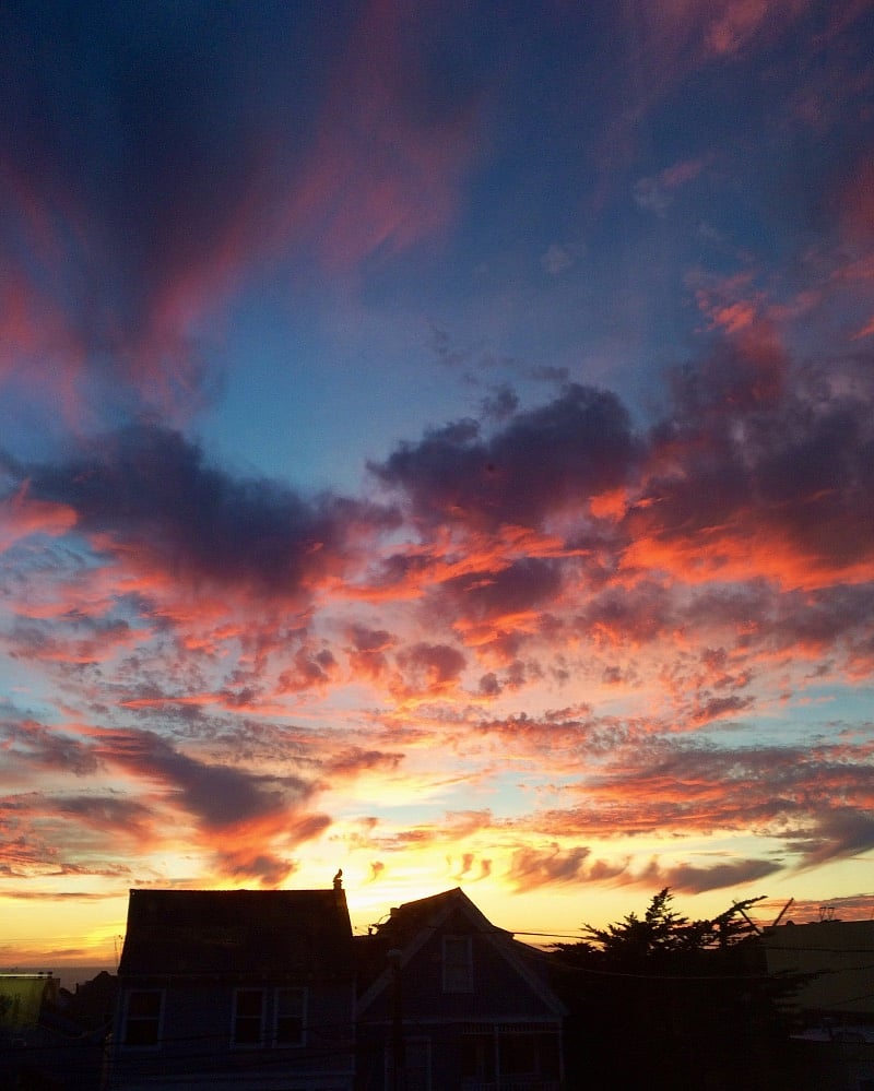 Sunset from the living room.  On clear day can see Farallon islands