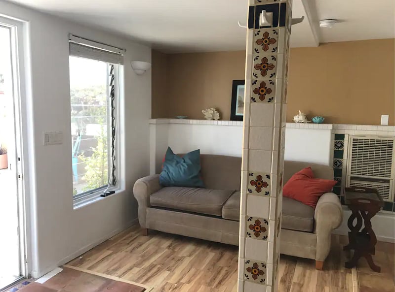 Lovely Mexican floor tiling and tile features throughout the space