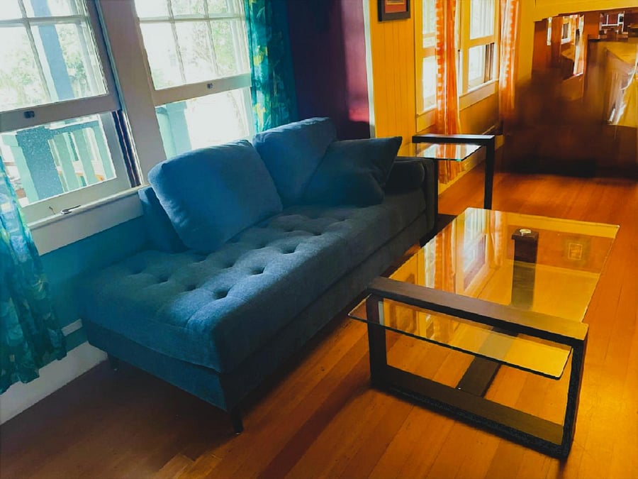 New chaise and tables in family room