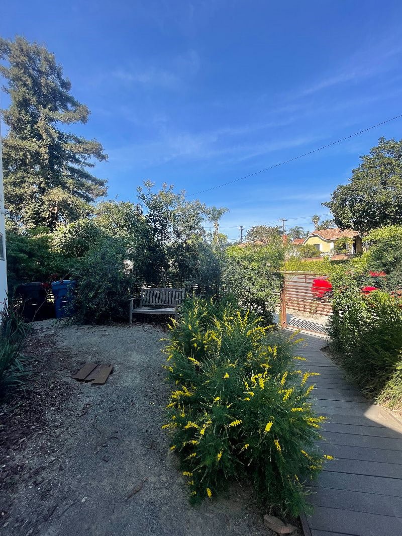 Path, Private garden and bench.