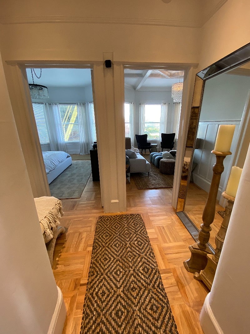 Hallway into Primary bed or Living room