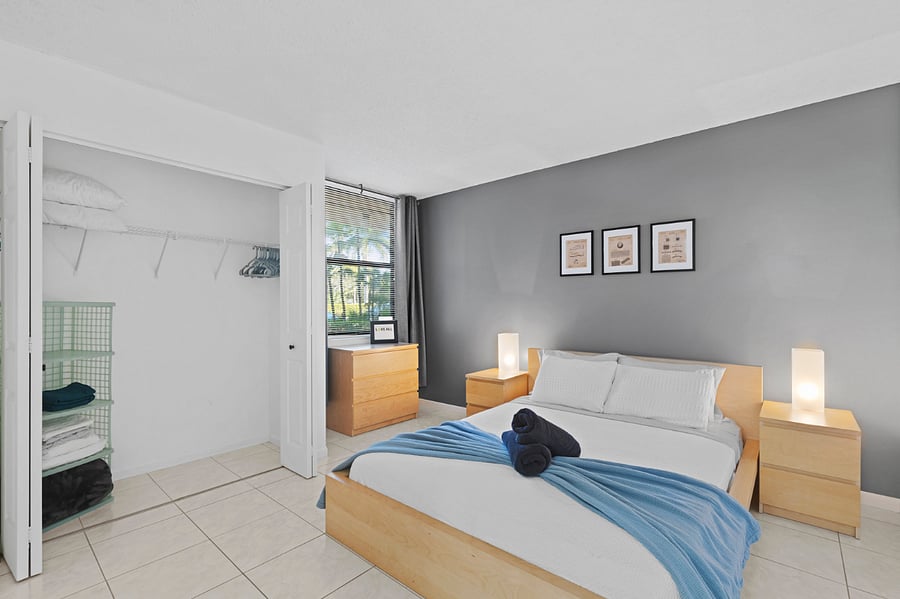 Secondary bedroom queen, size bed, large closet