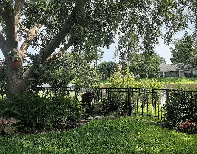 Back yard looking at the beautiful pond. Yes, you can fish there, or just relax and enjoy the view.
