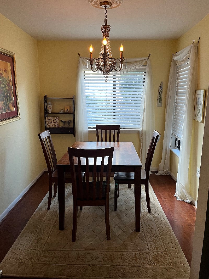 Dining nook with courtyard view.