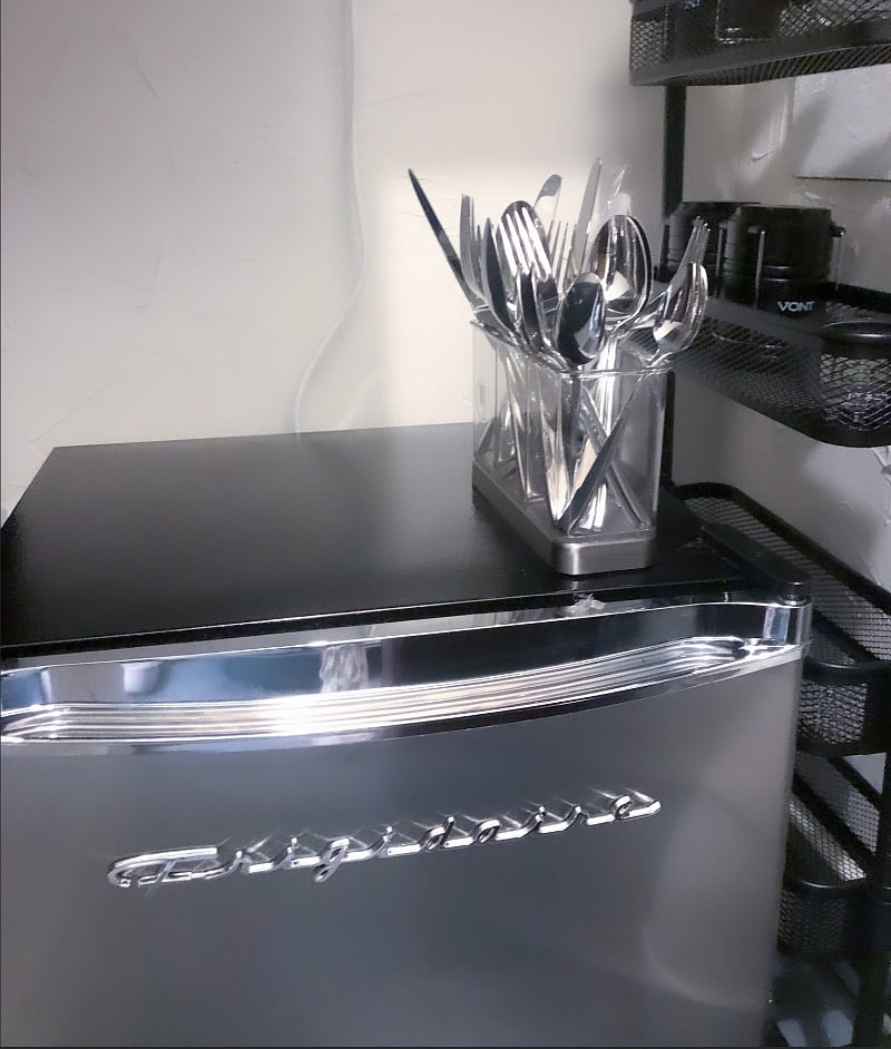 Mini freezer. (Buy fresh, prepared meals EVERY DAY because TWO GROCERY STORES ARE IN WALKING DISTANCE. More fridge and freezer space available for special occasions. Just ask.