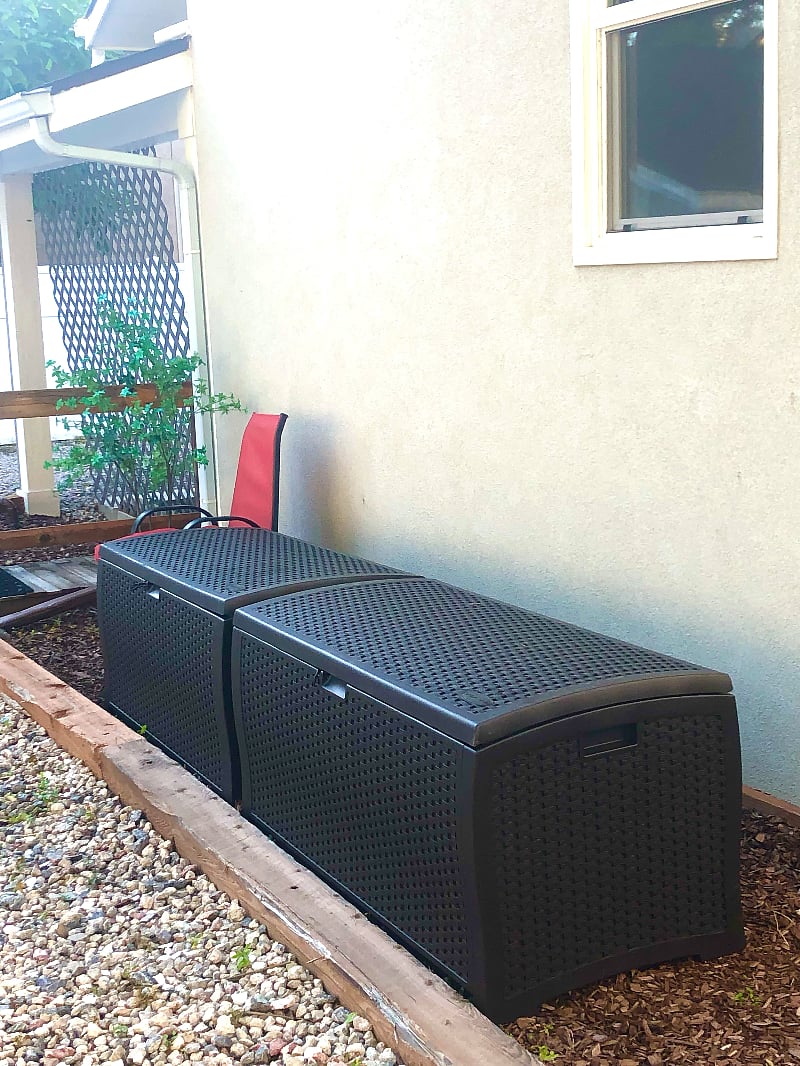 TWO 90 POUND WATERPROOF DECK BOXES PROVIDE EVEN MORE STORAGE.
