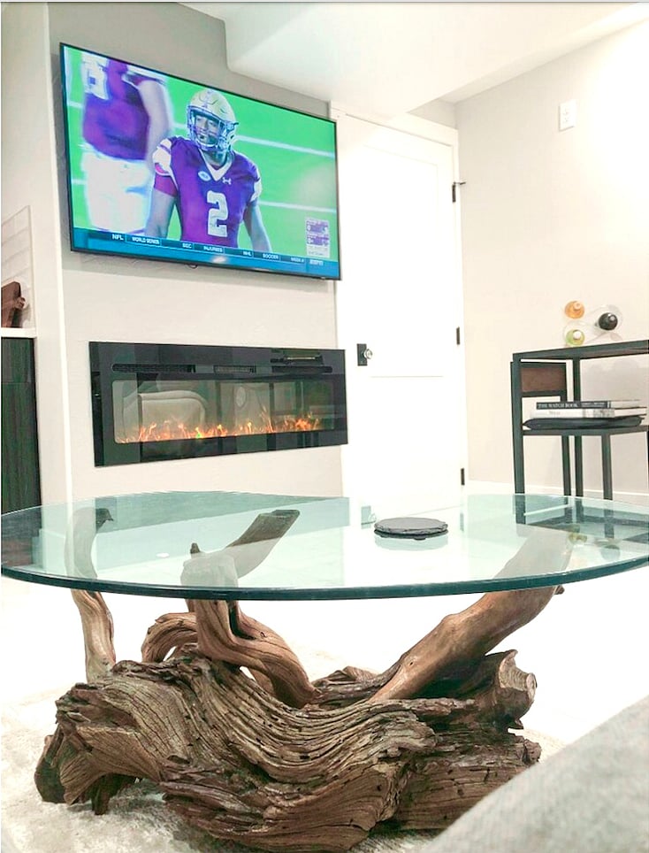 Couch Potato View. Pantry room behind fireplace not shown.