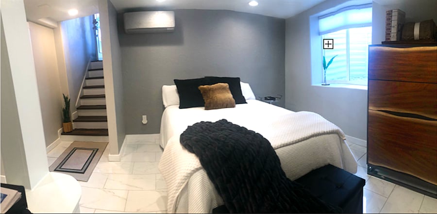 Your own personal heating and air unit (PLUS a beautiful electric fireplace), updown-blinds and a weighted blanket. Sleeping under a weighted blanket is known to alleviate stress. It's like a big neck hug. In addition there is an air monitor and air purifier (located at your bedside, a one-of-a-kind designer dresser with deep dish drawers and a custom built, designer walk-in closet.