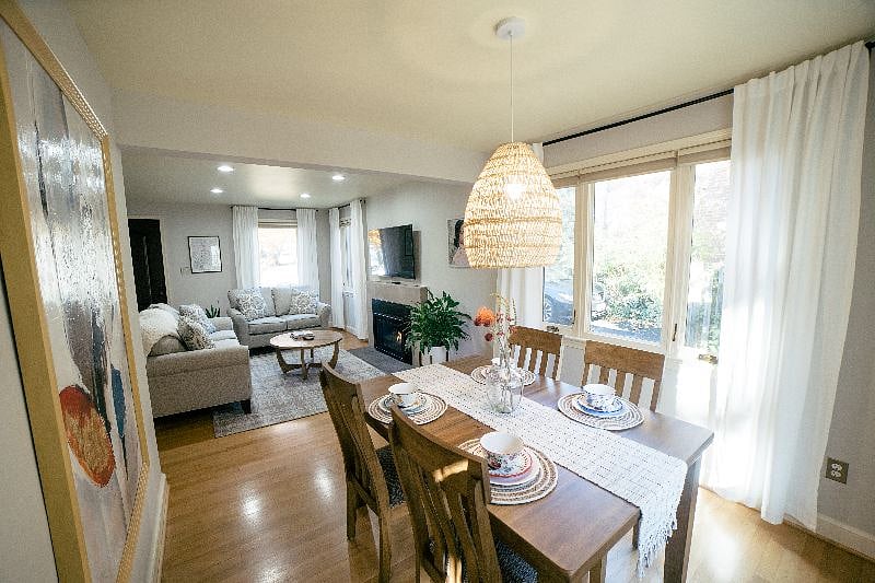 Our dining table expands to accommodate additional seating