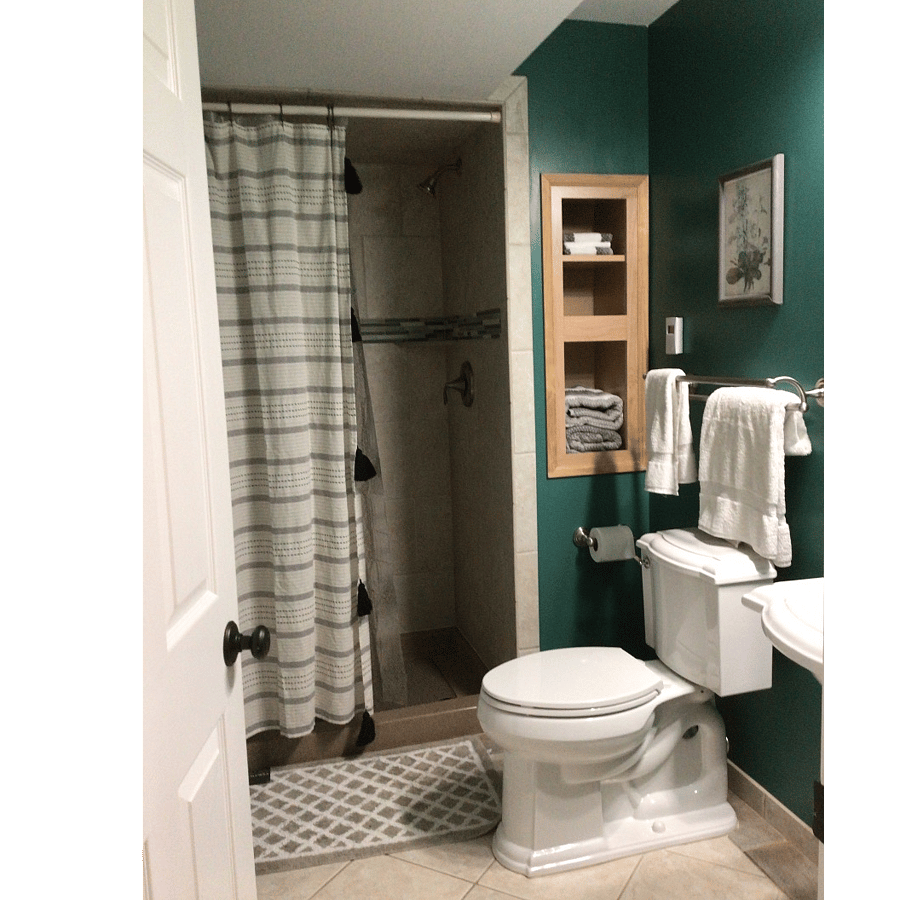 newly painted bathroom with heated floor tiles