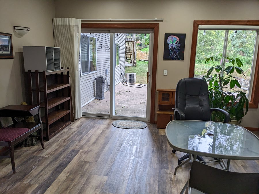 From the office/library facing out to the backyard patio