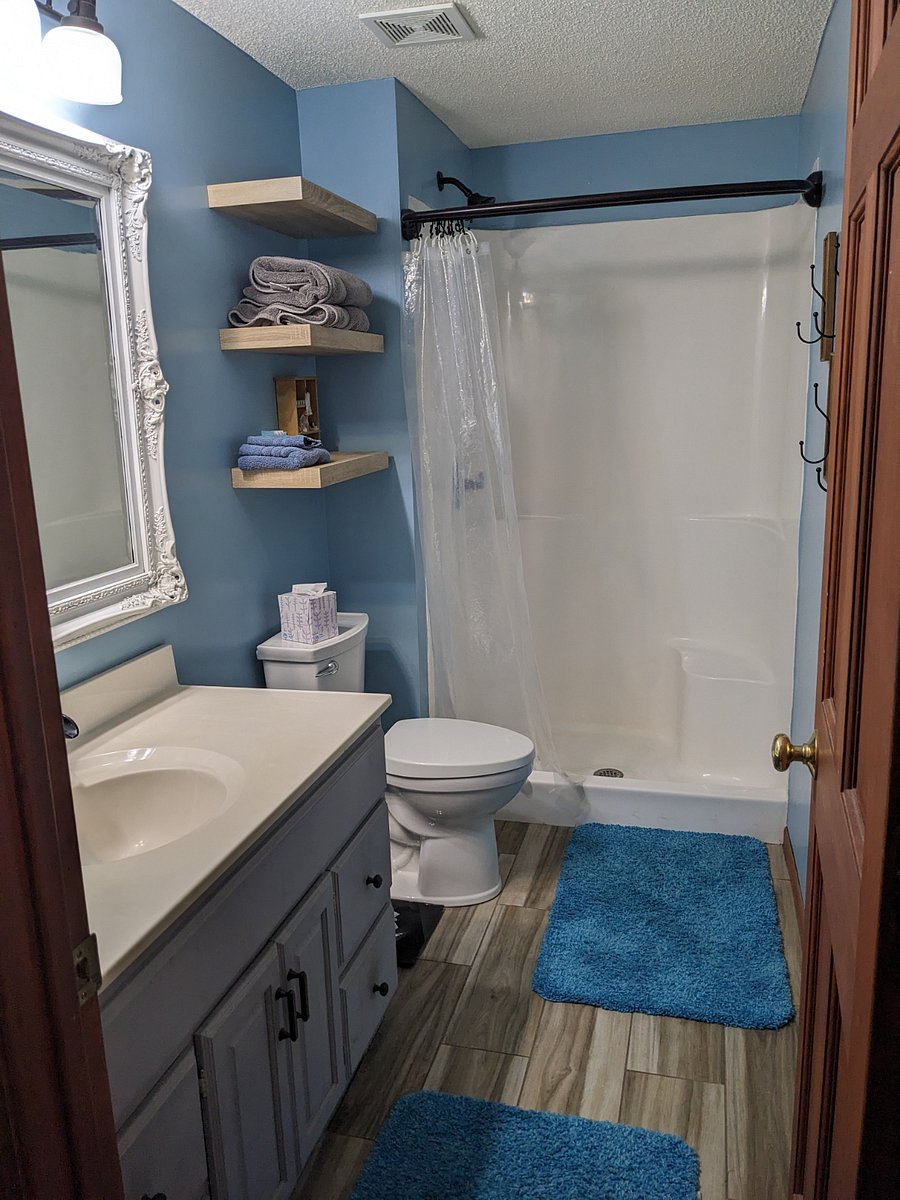 Your private bathroom, shower, towels and some basics.