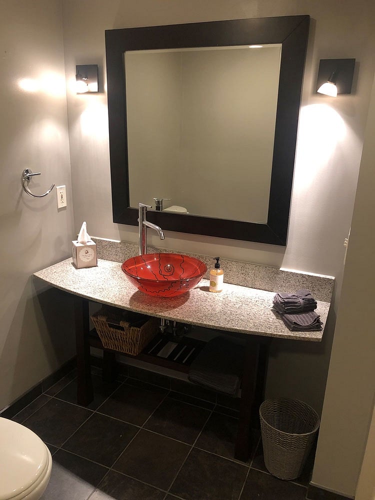 Beautiful custom built granite vanity.