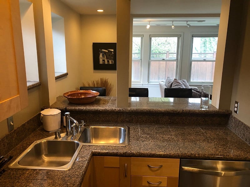 Open kitchen view to the outside.