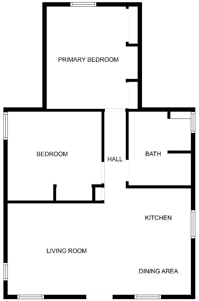 King bedroom at top, Queen bedroom at left