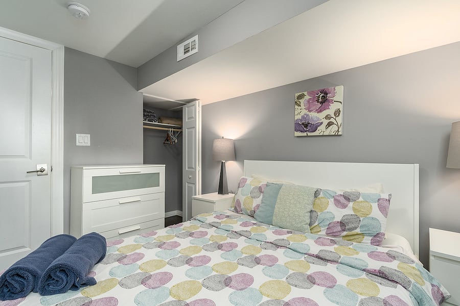 basement bedroom with queen bed