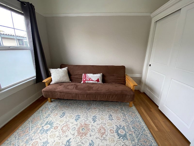 Super thick futon couch pulls out to a queen sized bed.