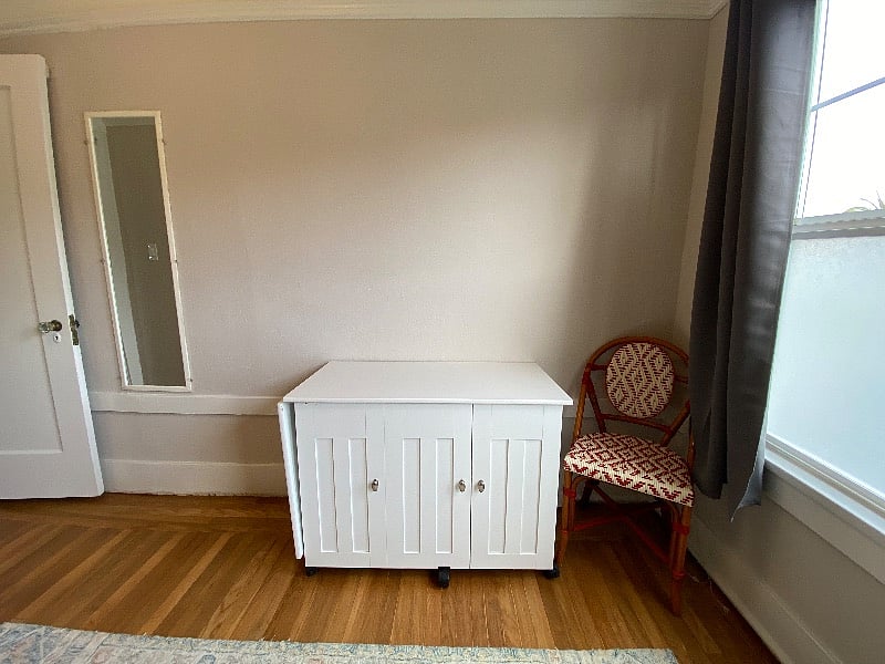 Office cabinet opens to a fully functional desk