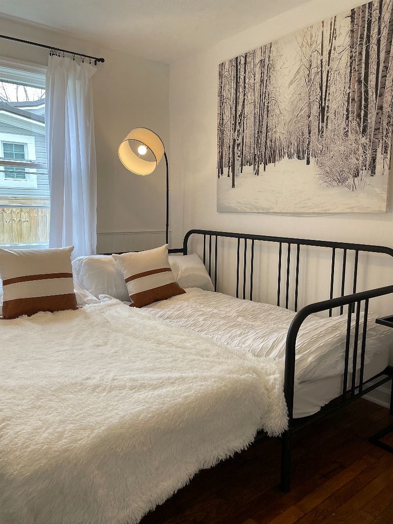 The extending daybed with handy pull-out trundle takes up minimal space, yet pulls out for additional sleeping accommodations.