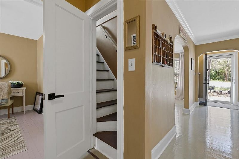 Interior detail showing original character blended with modern updates in this 1942 Greensboro cottage available for furnished mid-term rentals.