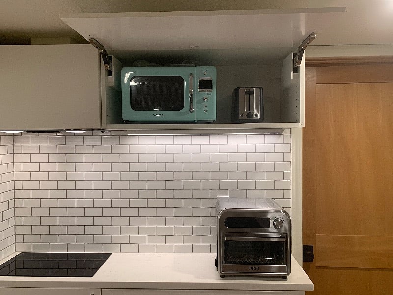 Retro mini microwave, new toaster, new toaster oven + air fryer combo.