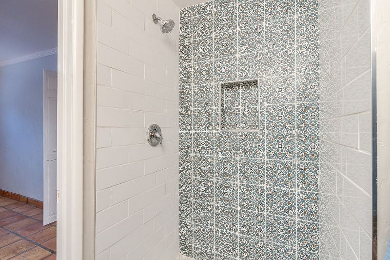 Stylishly re-modeled master bath with a Mediterranean vibe