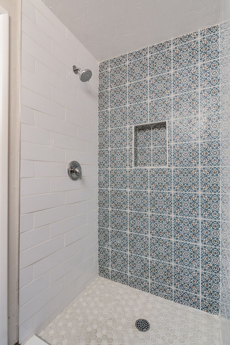 Stylishly re-modeled master bath with a Mediterranean vibe