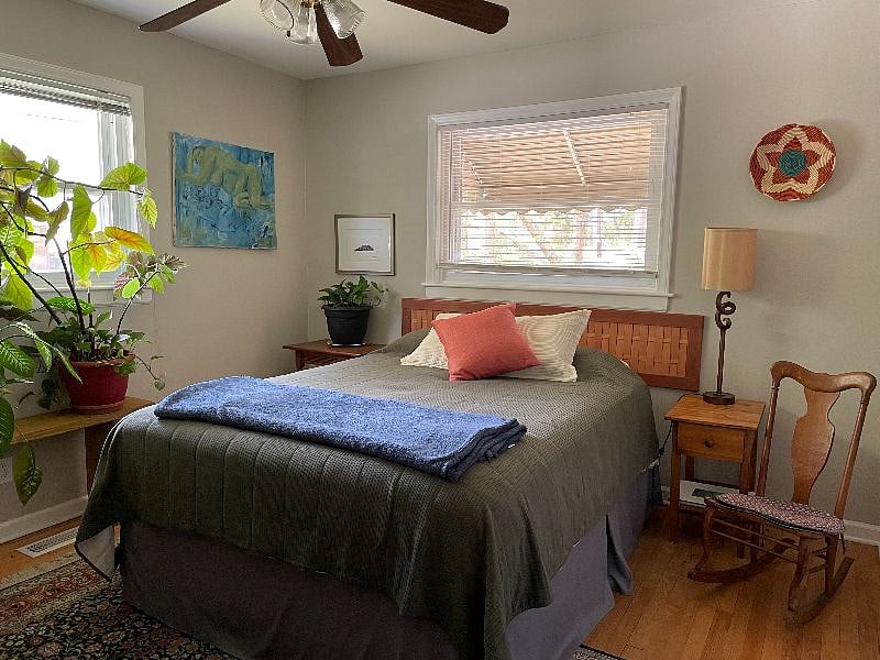 Your bedroom with lots of natural light and a couple house plants if desired.