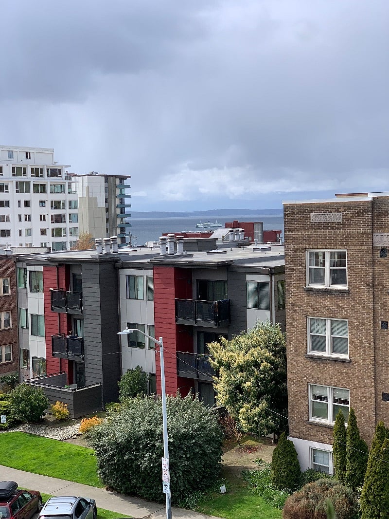 Puget Sound views from balcony, which will reopen in late April/May.