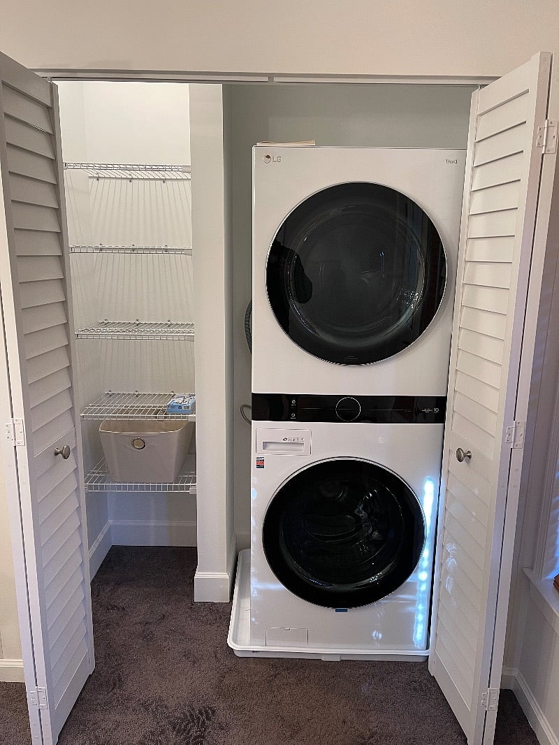 New full-size washer and dryer with sanitizing setting for ultra clean clothes.