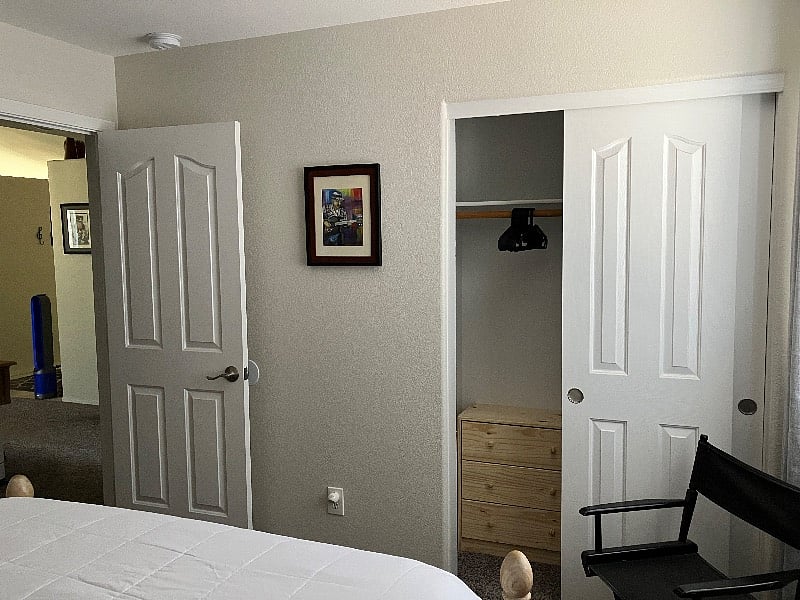Closet with new hangers and new 3 drawer chest. Plenty of storage.