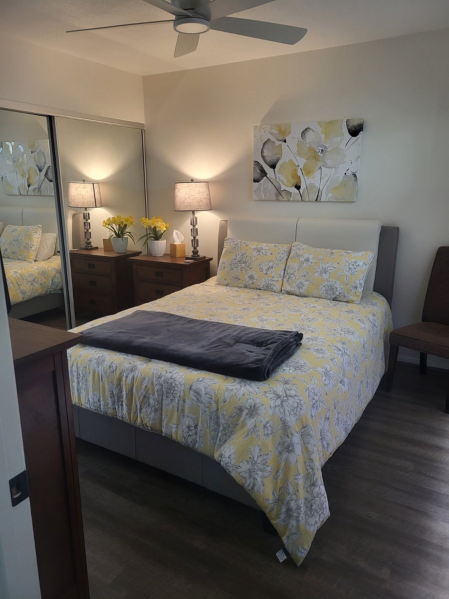 Queen bed with attached bathroom