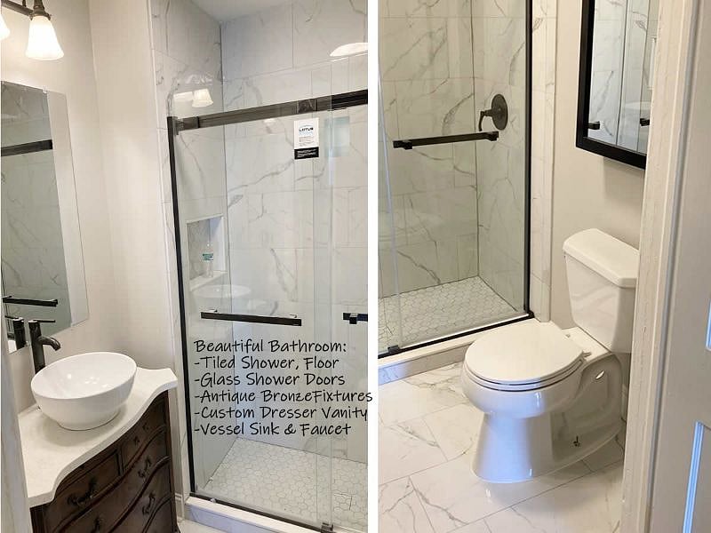 Everything was gutted and redone in this bright beautiful shower bathroom
