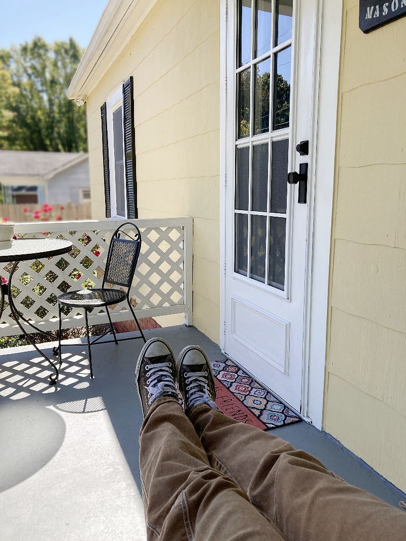 Morning coffee or afternoon tea tastes better on the swing!