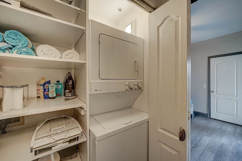 In Unit Washer and Dryer as well as an Ironing Board and Iron