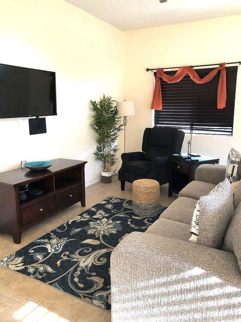 Cozy living space with smart TV/Firestick for all your streaming shows